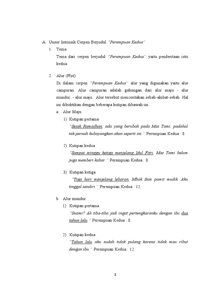 Analisis Cerpen Perempuan Kedua