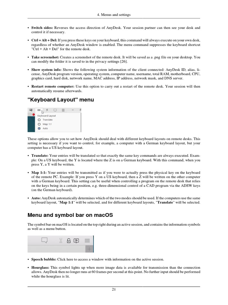 AnyDesk Menus and Settings Overview | PDF | Computer Keyboard | Menu ...