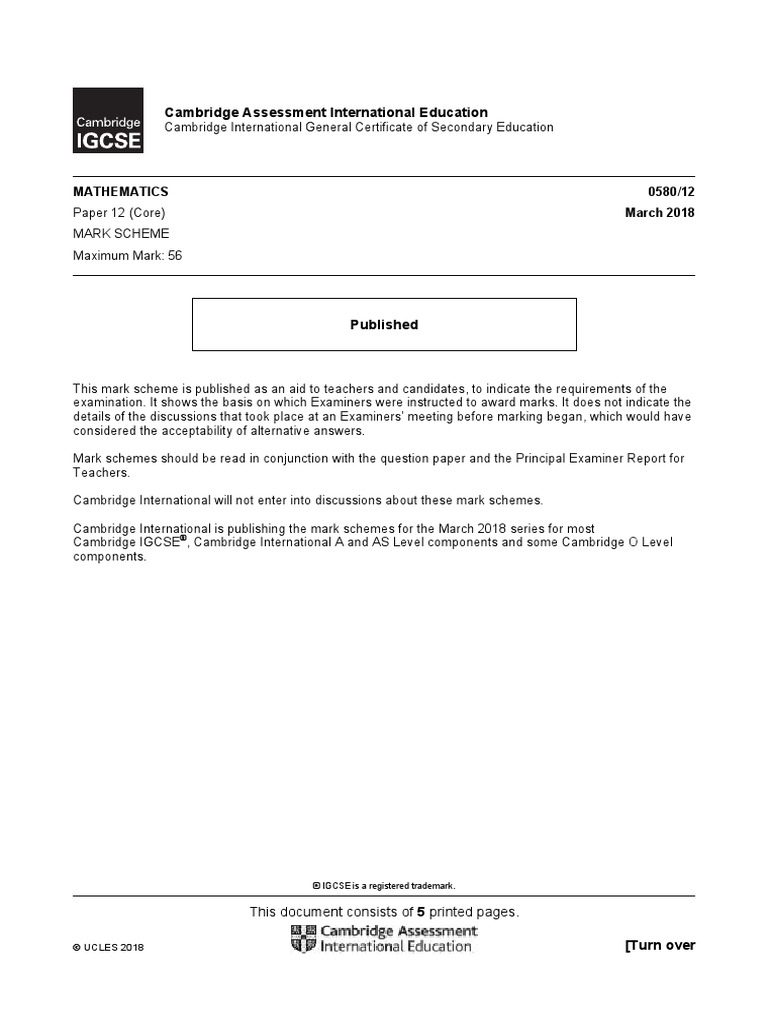 0580 m18 Ms 12 | PDF | Teaching Mathematics