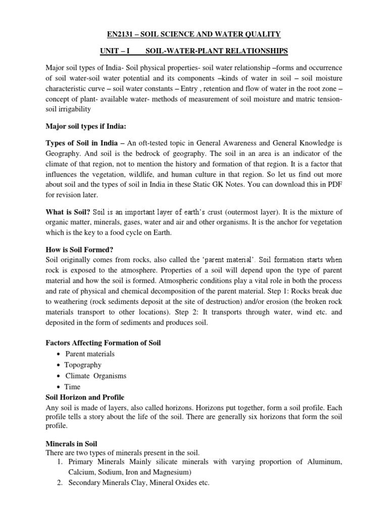 Unit - I Soil Water Plant Relationships PDF | PDF | Soil | Water