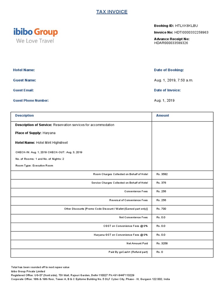 GOIBIBO Invoice | Download Free PDF | Invoice | Taxation