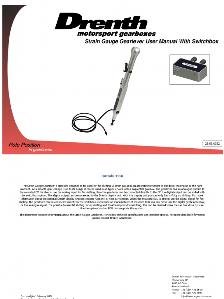 Drenth Strain Gauge Gearlever User Manual With Switchbox | PDF