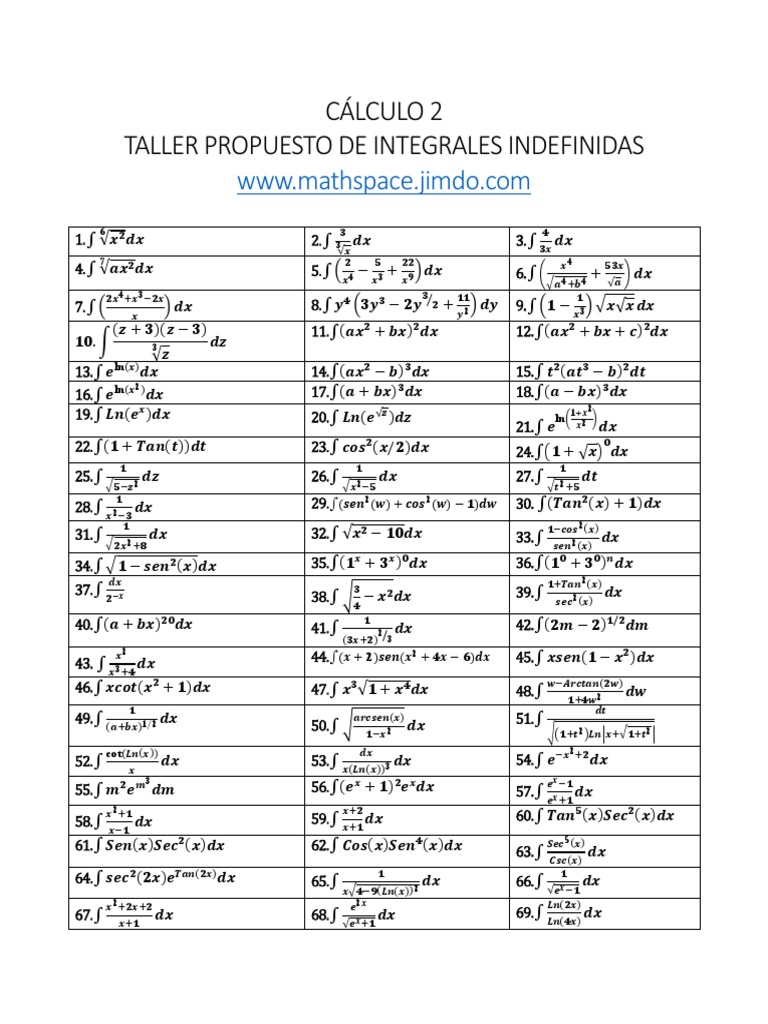 Taller Propuesto Integrales Indefinidas Pdf Pdf