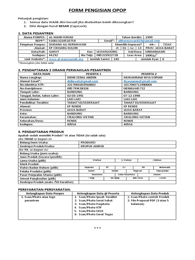 Pengisian Form OPOP Pesantren | PDF