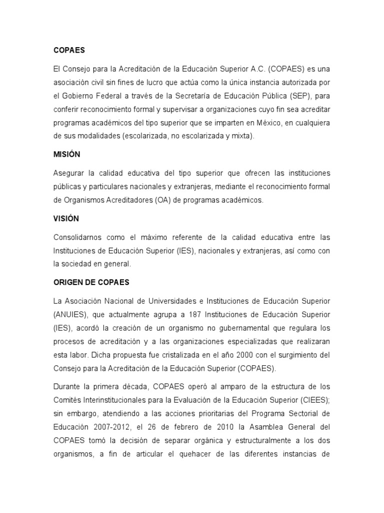 Qué es COPAES y su función en México | PDF | Educación más alta ...