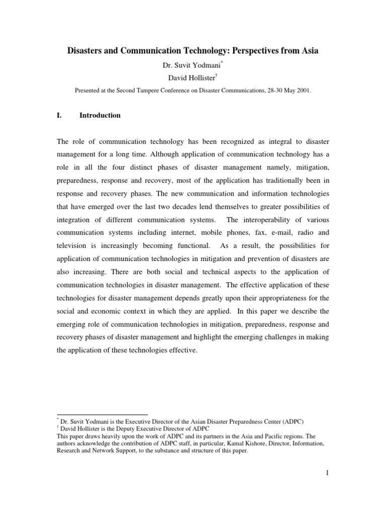 Communication Tech in Disaster Management | PDF | Emergency Management ...