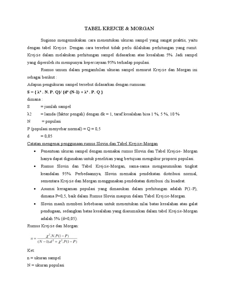 Tabel Ukuran Sampel Krejcie-Morgan | PDF | Karier & Perkembangan ...
