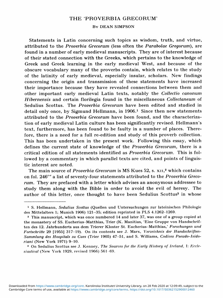 Critical Edition of Proverbia Grecorum | PDF
