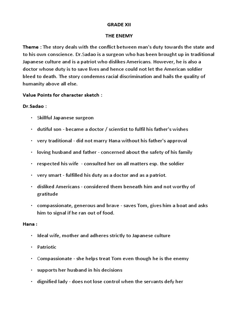 The Enemy Character Sketch