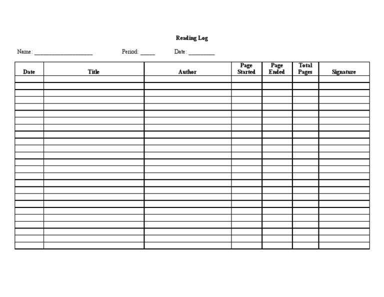 Student Reading Log Template | PDF | Computers