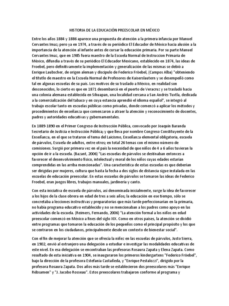 Historia de La Educación Preescolar en México | PDF | Educación de la ...