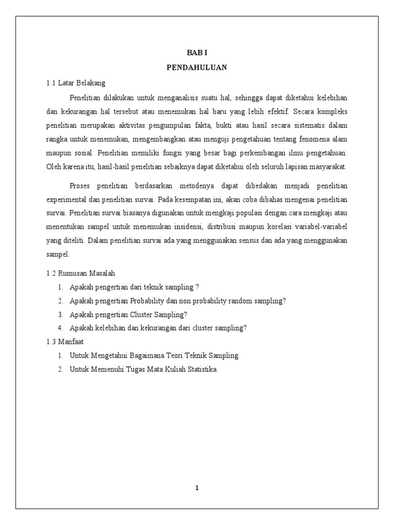 Analisis teknik sampling dengan metode cluster sampling pdf