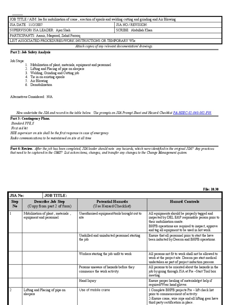 Crane Mobilization and Safety JSA | PDF | Personal Protective Equipment ...