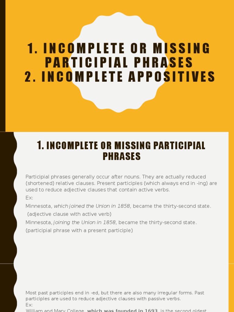 Participial Phrases And Appositives Verb Semantic Units