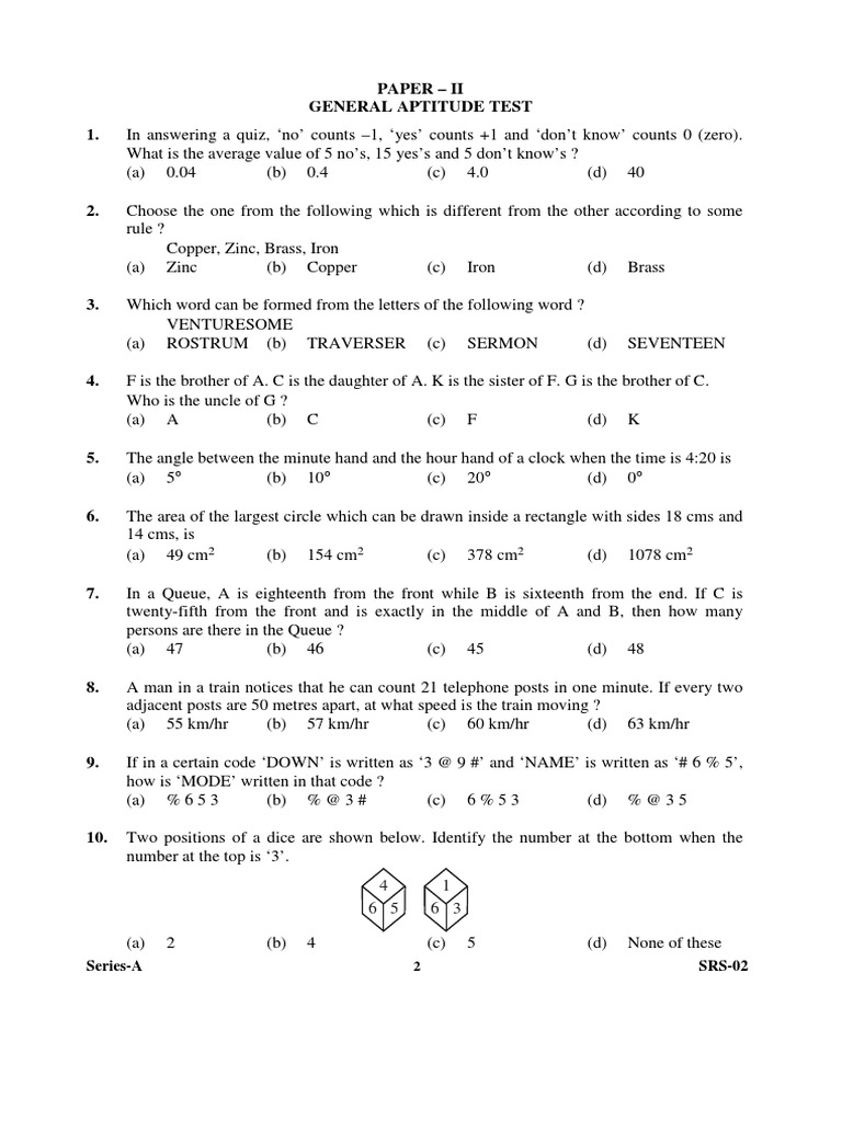 SRS-02 (Gen. Aptitude Test) SET-A PDF | PDF | Numbers | Teaching ...