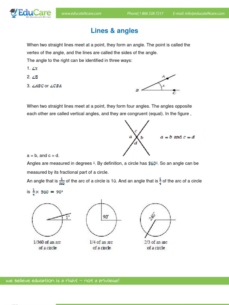 Math Worksheet-Lines and Angles | PDF | Angle | Elementary Geometry