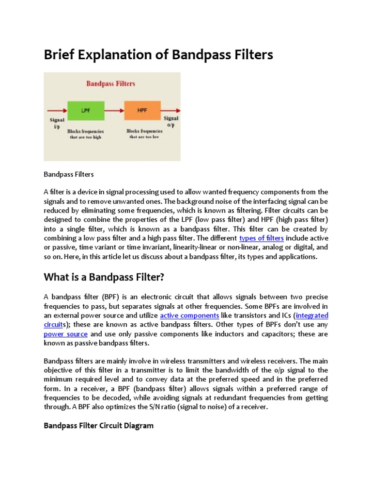 Bandpass Filters Explained Types, Circuits, and Applications PDF Electronic Filter Low