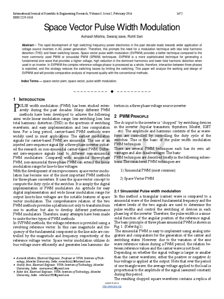 Space Vector Pulse Width Modulation PDF | PDF | Power Inverter | Power ...