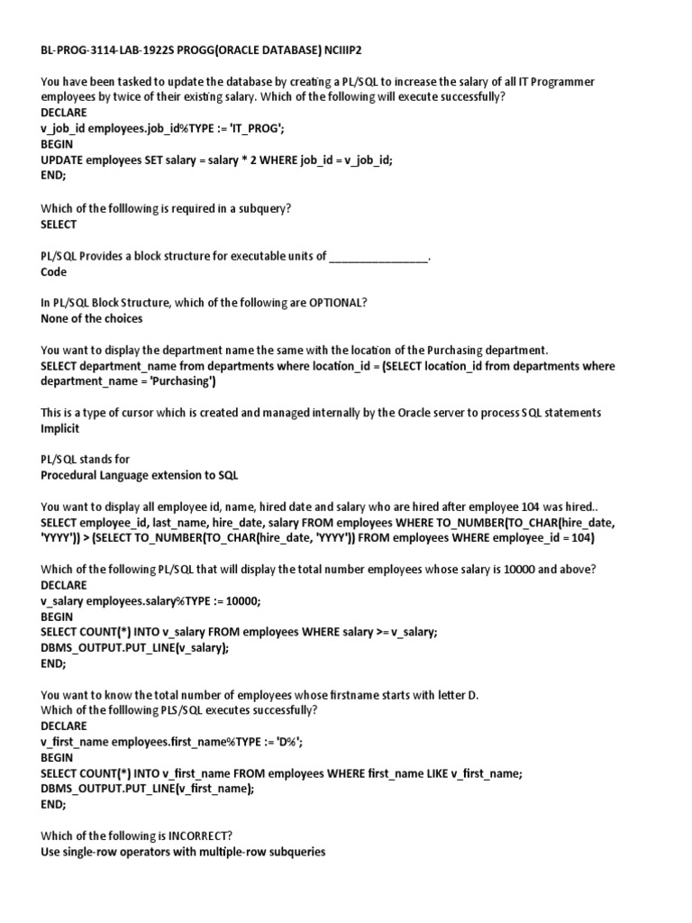 Answer Key | PDF | Pl/Sql | Qualitative Research