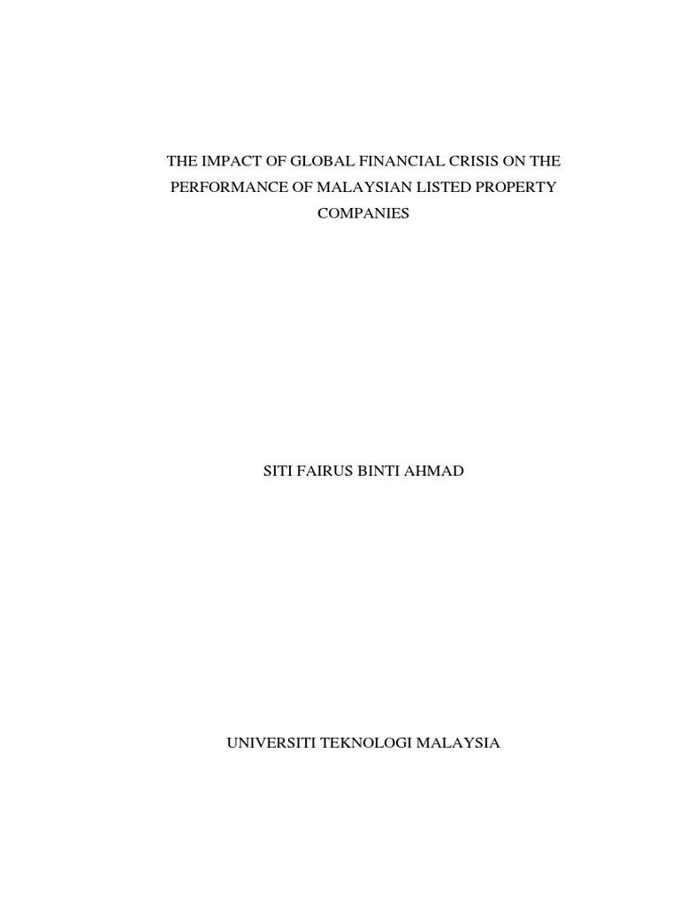 Global Financial Crisis Impact on Malaysian Property Companies | PDF ...
