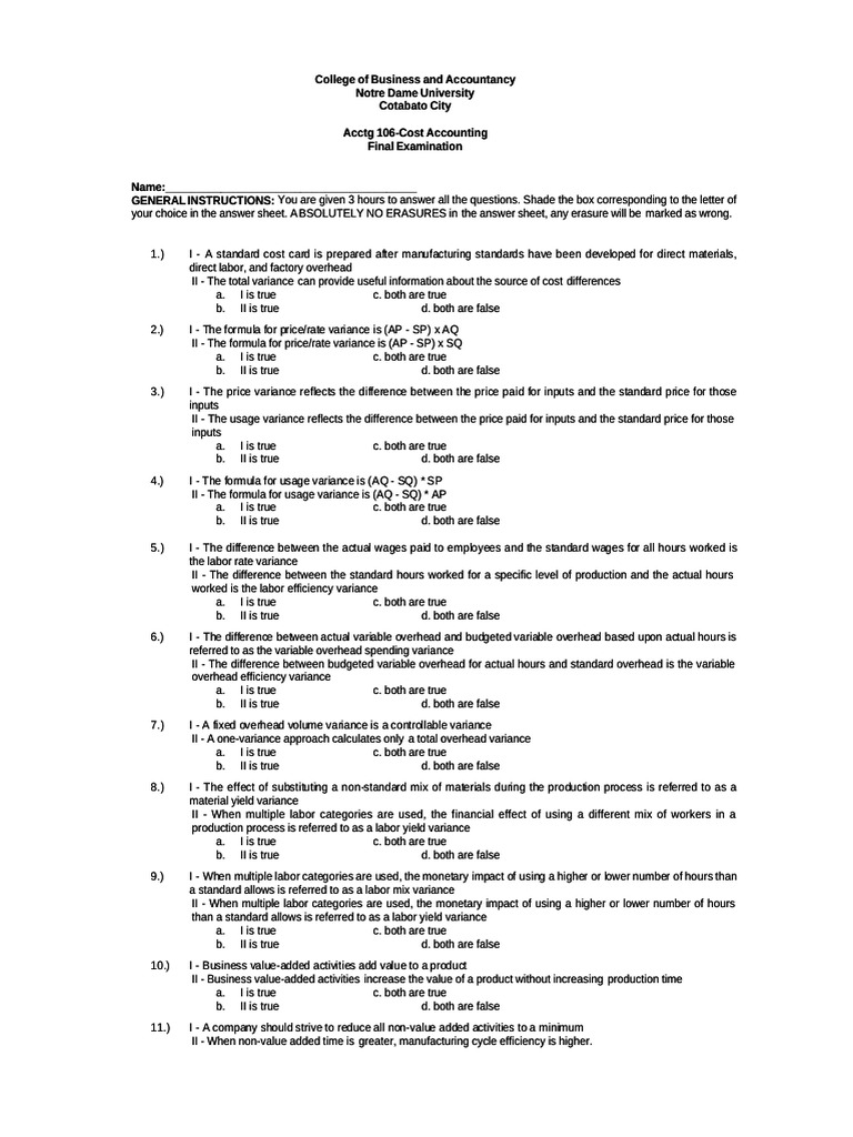 Cost Accounting Final Exam Guide | PDF | Inventory | Cost Of Goods Sold