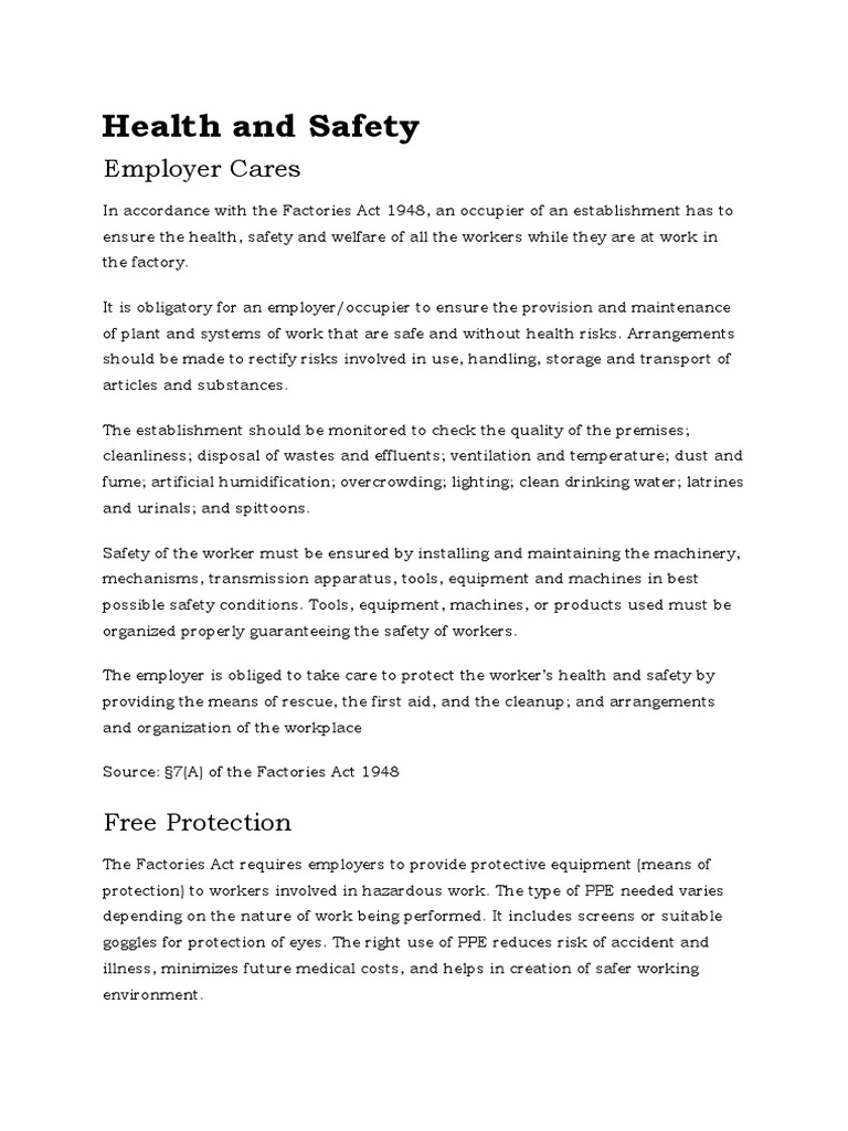 04 - Labour Law Health and Safety | PDF | Personal Protective Equipment ...