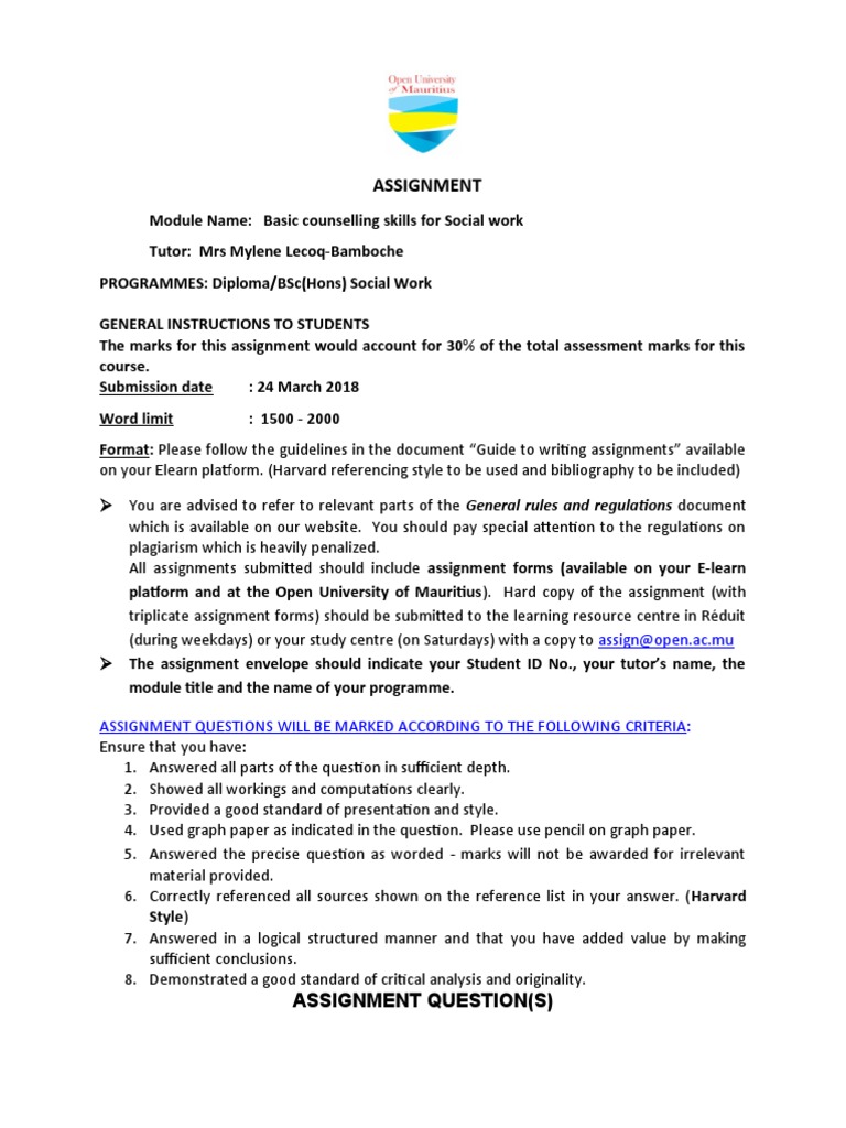 Counselling Skills Assignment for Social Work | PDF | Psychological ...