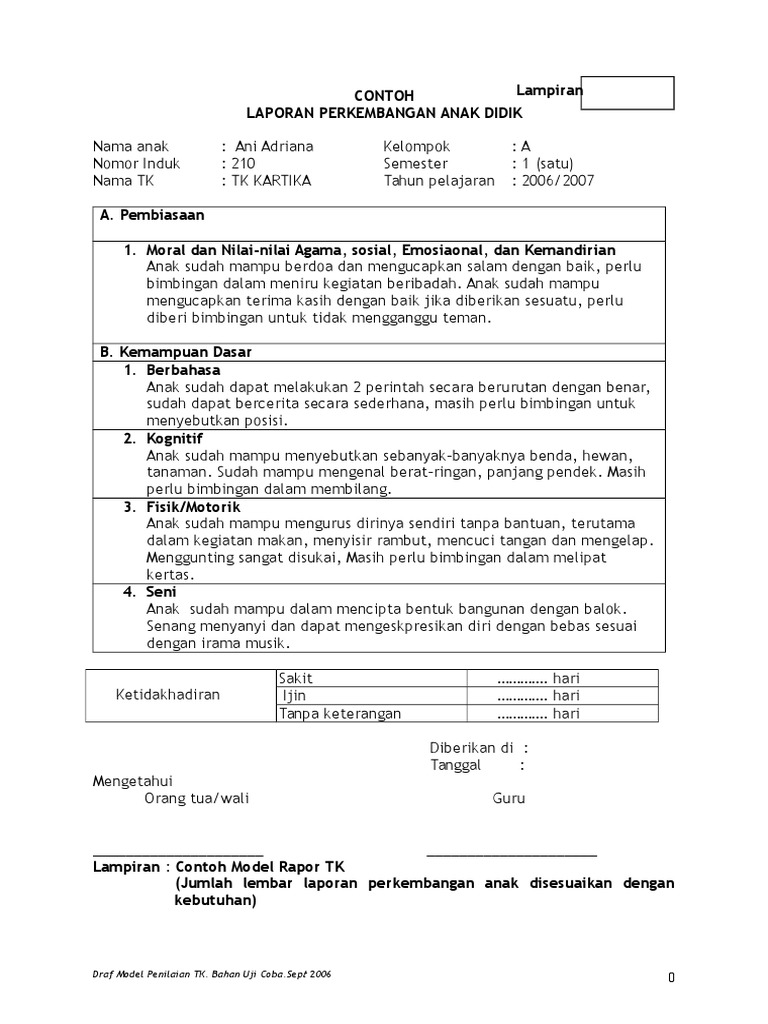 331121657 Contoh Laporan Perkembangan Anak Didik Doc Pdf