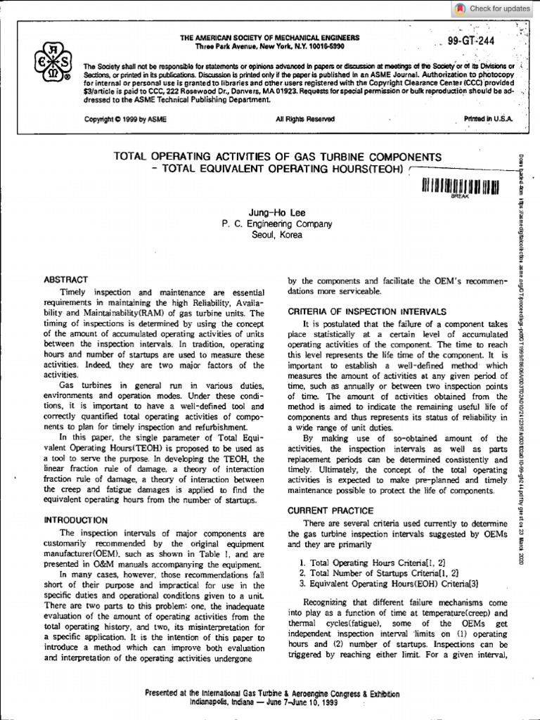 Equivalent Operating Hour PDF | PDF | Gas Turbine | Reliability Engineering