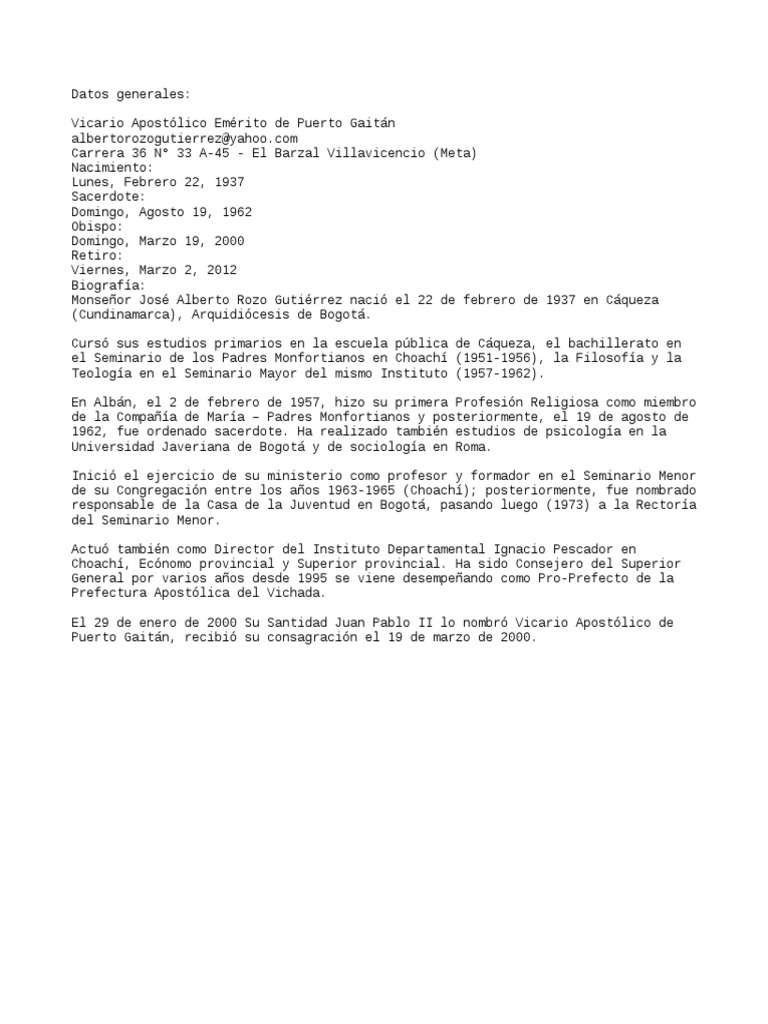 Monseñor Alberto Rozo: Biografía y Ministerio | PDF