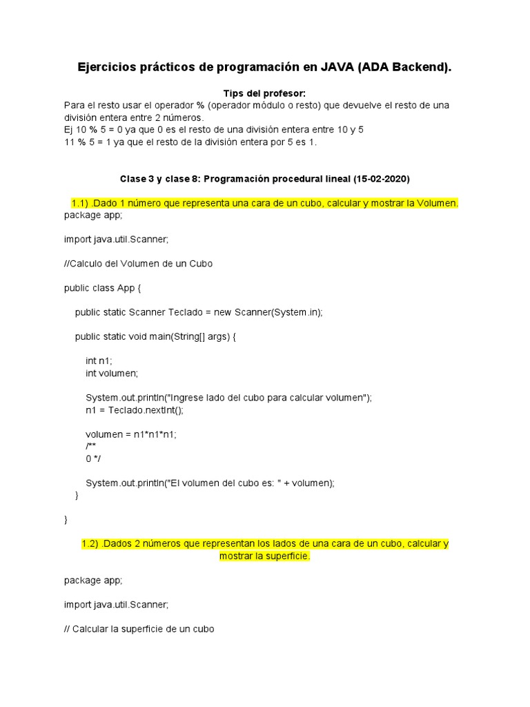 Ejercicios Prácticos De Programación En Java Pdf Matemática