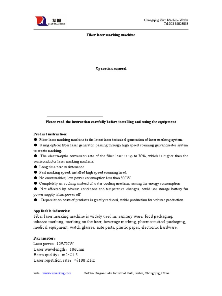 Laser Machine Manual | PDF | Laser | Optical Fiber