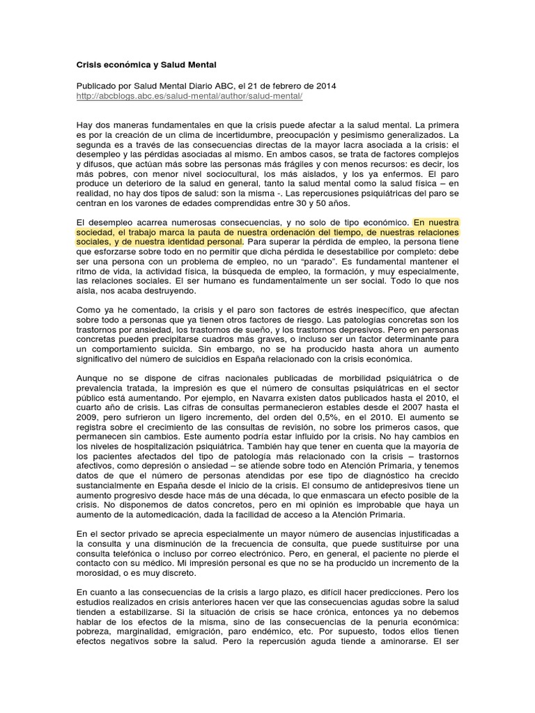 Impacto de la Crisis en la Salud Mental | PDF | Depresión (estado de ...