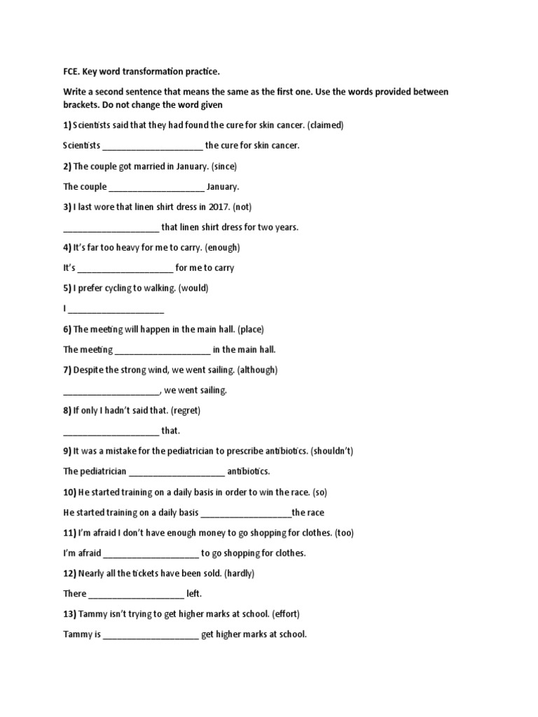 FCE Key Word Transformation Practice | PDF | Clothing