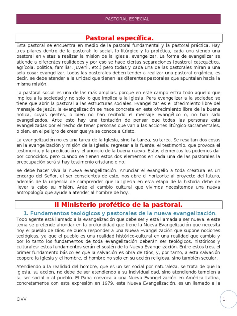 Fundamentos de la Pastoral Especial | PDF | eucaristía | Iglesia Católica