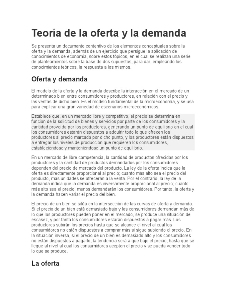 Teoría de La Oferta y La Demanda | PDF | Oferta y demanda | Oferta ...