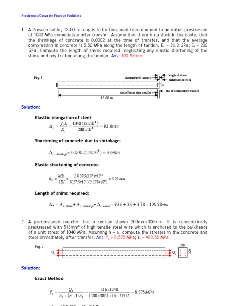 Prestressed Concrete Practice Problems | PDF | Prestressed Concrete ...