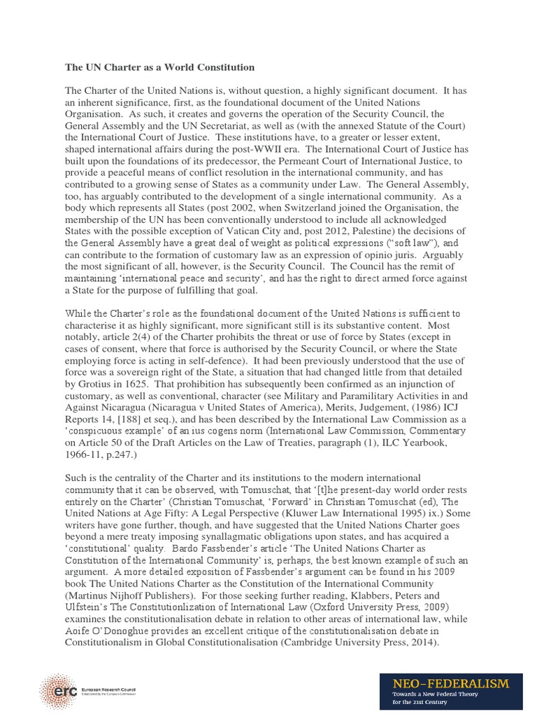 UN Charter - The UN Charter As A World Constitution | PDF | United ...