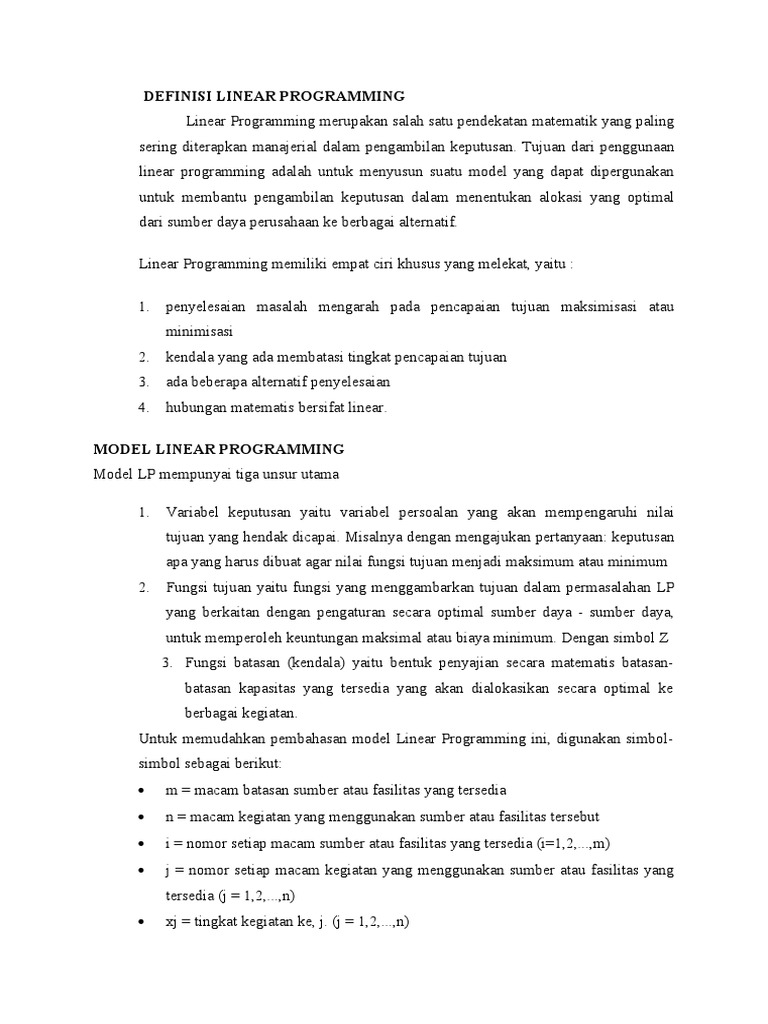 Definisi dan Asumsi Linear Programming | PDF