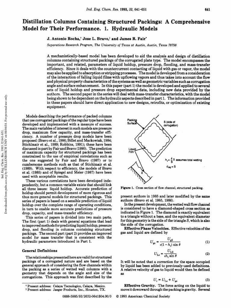 Distillation Columns Containing Structured Packings. A Comprehensive ...