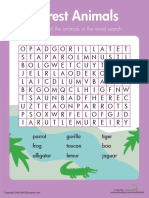 Rainforest Animals Word Search Third