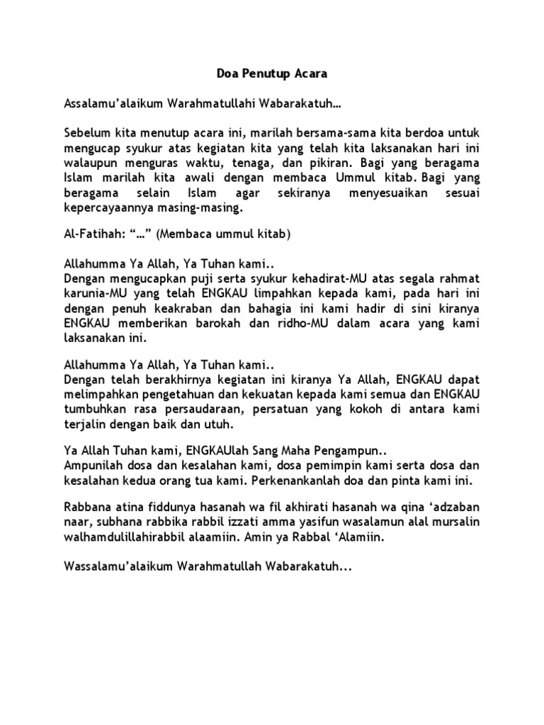 Doa Penutup Acara Resmi Islam | PDF