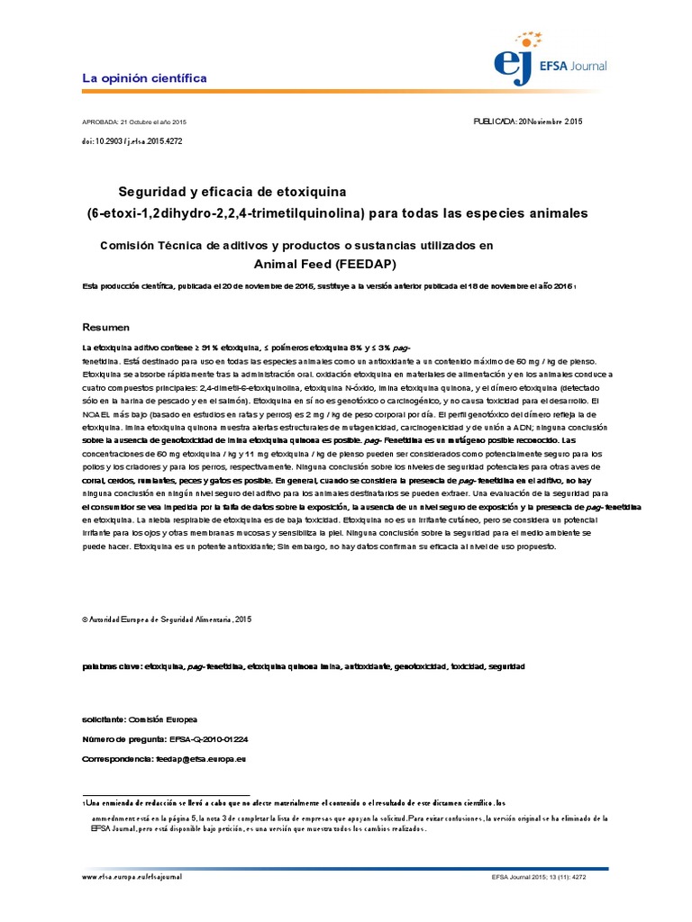 Seguridad y Eficacia de Etoxiquina PDF Antioxidante Glutatión