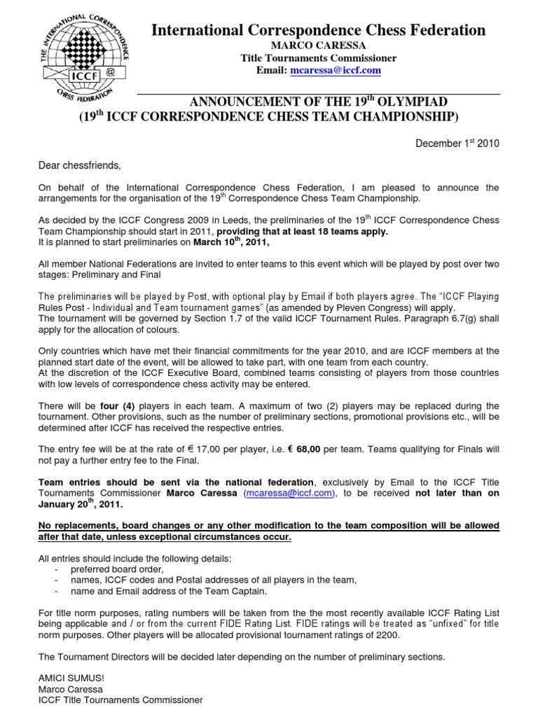19th ICCF Correspondence Chess Olympiad | PDF | Government Information ...