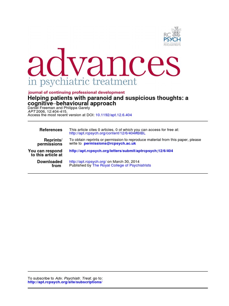 CBT Techniques for Paranoia Management | PDF | Paranoia | Delusion