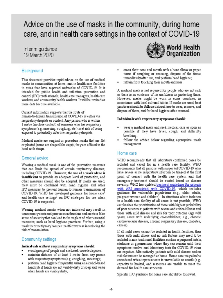 Mask Guidance for COVID-19 Control | PDF | Hygiene | Health Sciences