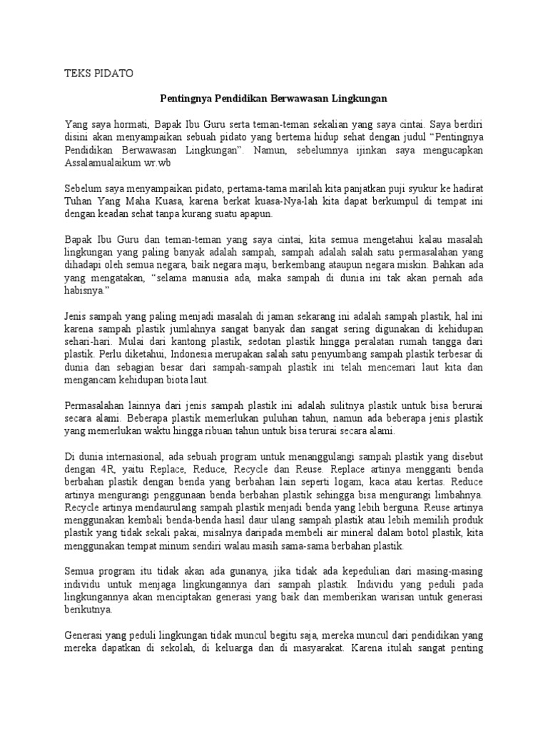 TEKS PIDATO Lingkungan Hidup | PDF