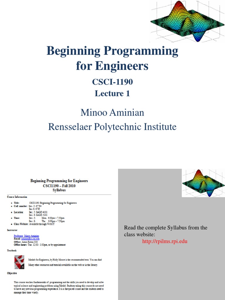 Lecture 1 | PDF | Matlab | Computer Program