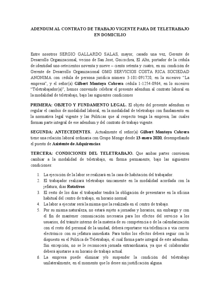 MACHOTE ADENDUM AL CONTRATO DE TRABAJO 2019 Teletrabajo Justicia