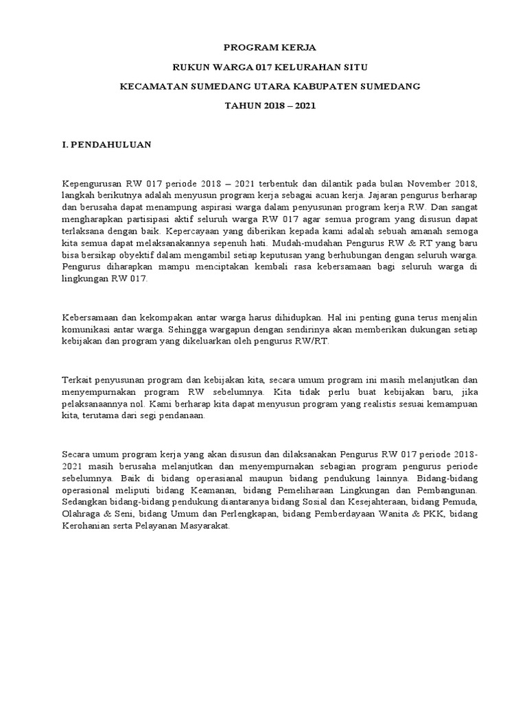 Program Kerja RW 017 Sumedang 2018-2021 | PDF